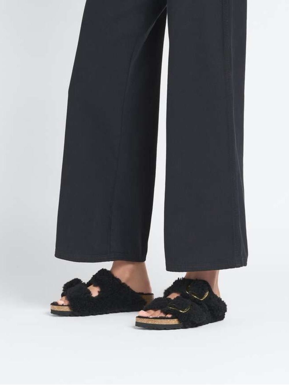 Birkenstock Black Shearling Slide Sandals Arizona Big Buckle Teddy EU 40